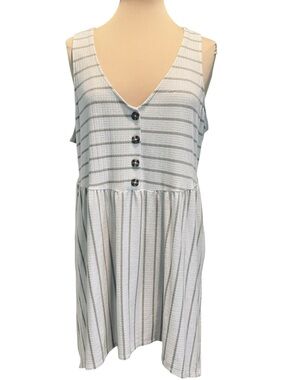 Torrid White and Tan Striped Waffle Weave Sleeveless Babydoll Top Tunic